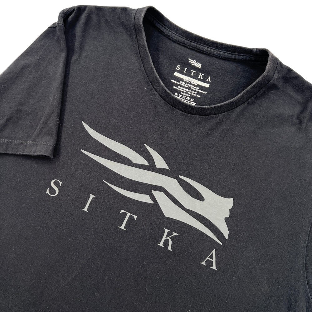 Sitka Gear Logo T Shirt Mens L Black Short Sleeve Pima Cotton Hunting Outdoors